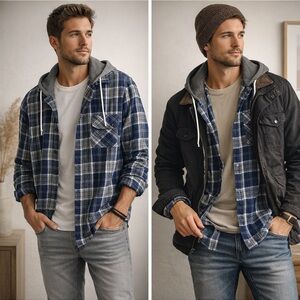 Blue Plaid Casual Button Down Reversible Shirt